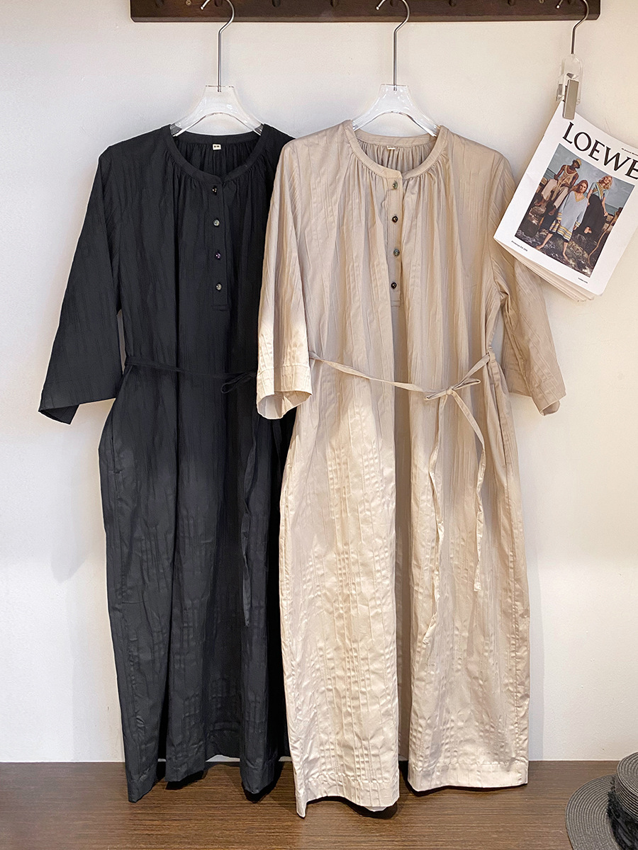 Sudou New Chinese Retro Dress New Textured Zen Loose Silhouette Lace-Up Dress