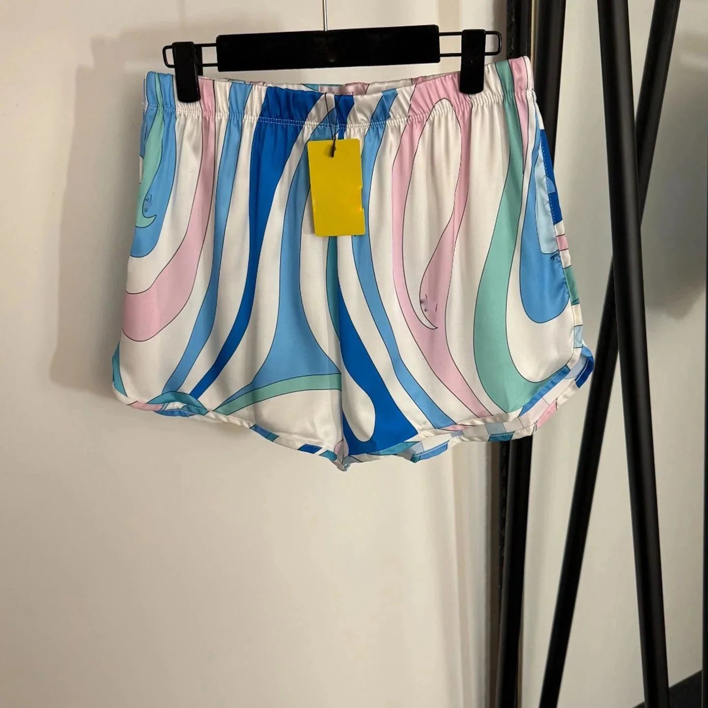 European and American New Fashion Brand Striped Print All-match Shorts Women's High Waist Colorblock Casual Wide Leg Beach Shorts Women