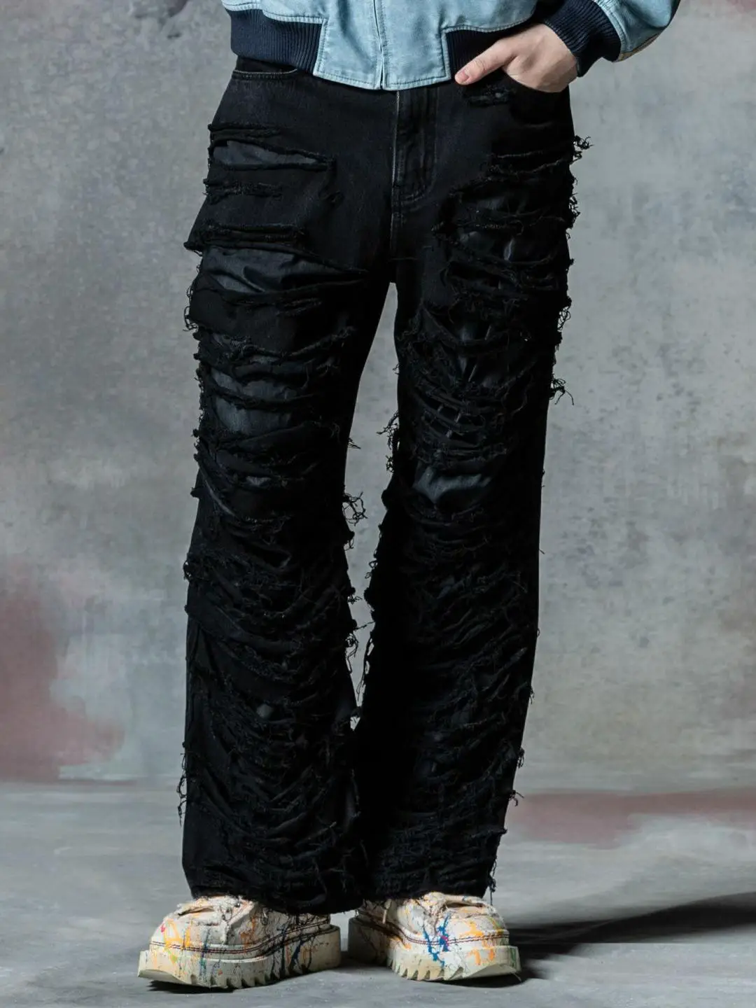 New arrival Glamb Torn and Damaged Denim Asymmetrical Distressed Hole Heavy Industry High Street Loose Casual pants