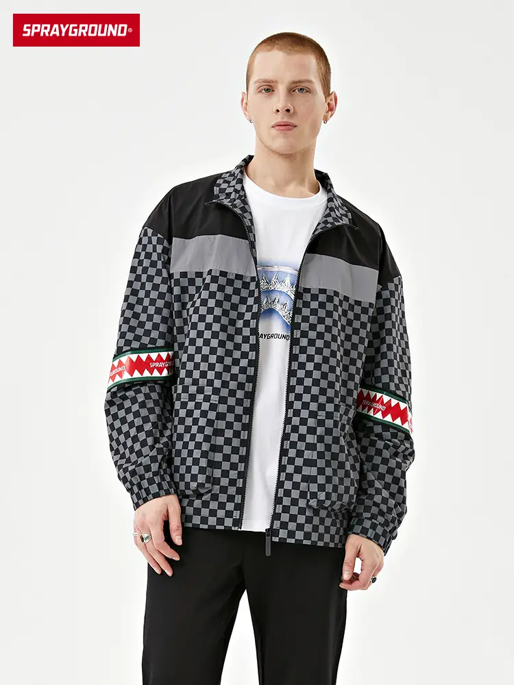 Sprayground Spring and Autum New arrival Trendy jacket Outwear Loose Plaid Patchwork Bf Style Student hip hop