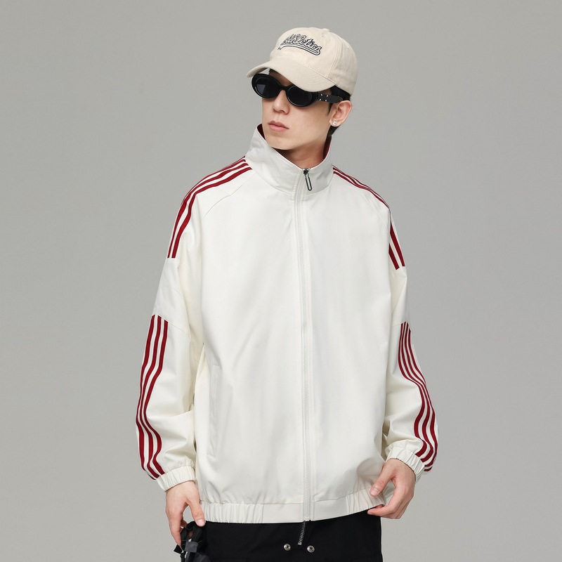 Waterproof Charge Clothes Men's Jacket Hong Kong Style Spring and Autumn New Fashion Brand Striped Contrast Color Jacket Fashionable Short Biker Suit