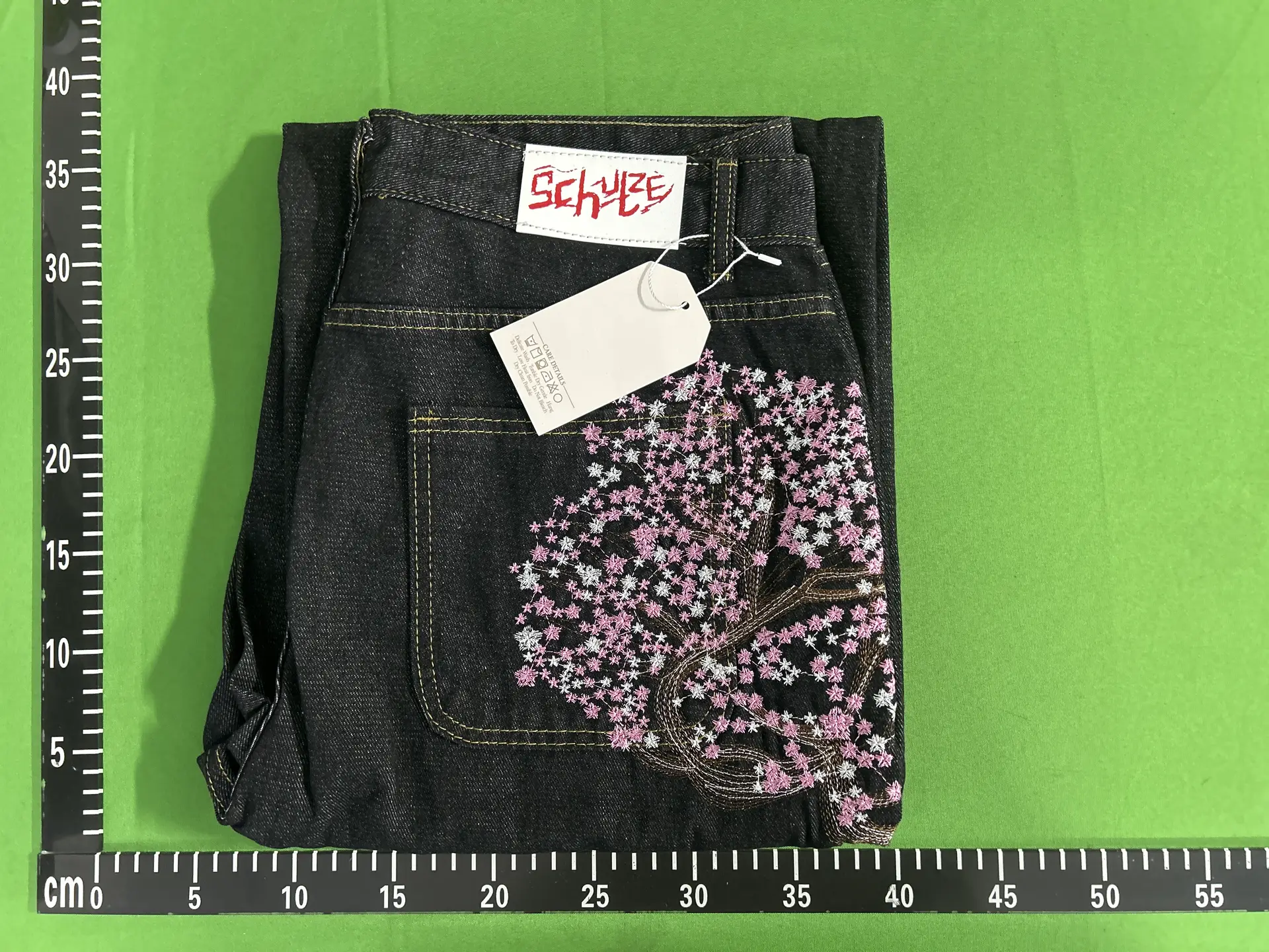 Y2K Baggy jeans Cherry Blossom Selvedge Embroidery Denim Pan