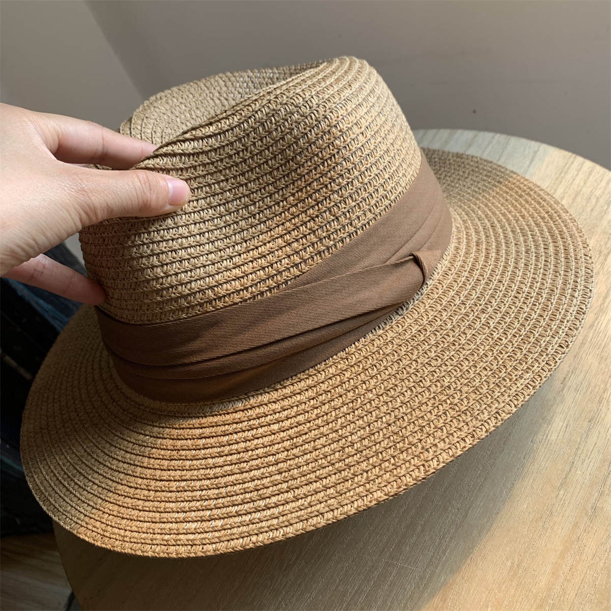 French Retro Light Coffee Straw Hat Women's Summer Sun Protection Vacation Straw Hat British Hat Seaside Beach Sunshade Hat