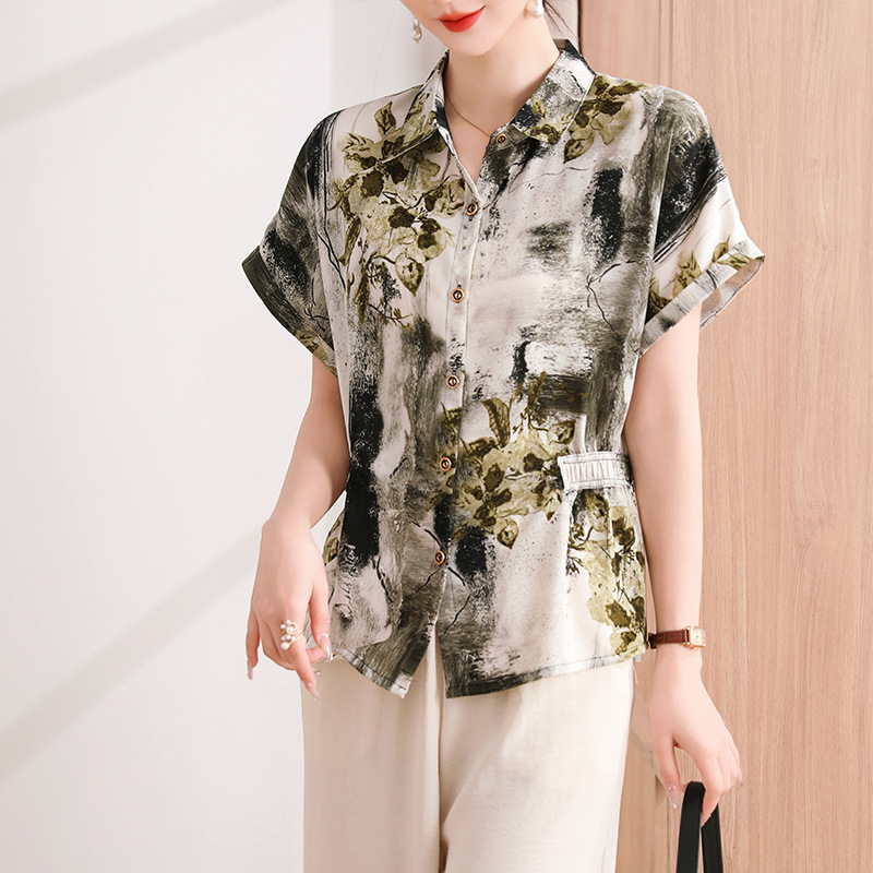 Mother's Day Summer Chiffon Shirt Set for Middle-Aged and Elderly Women, Versatile Thin Loose-Fitting Top Two-Piece Set