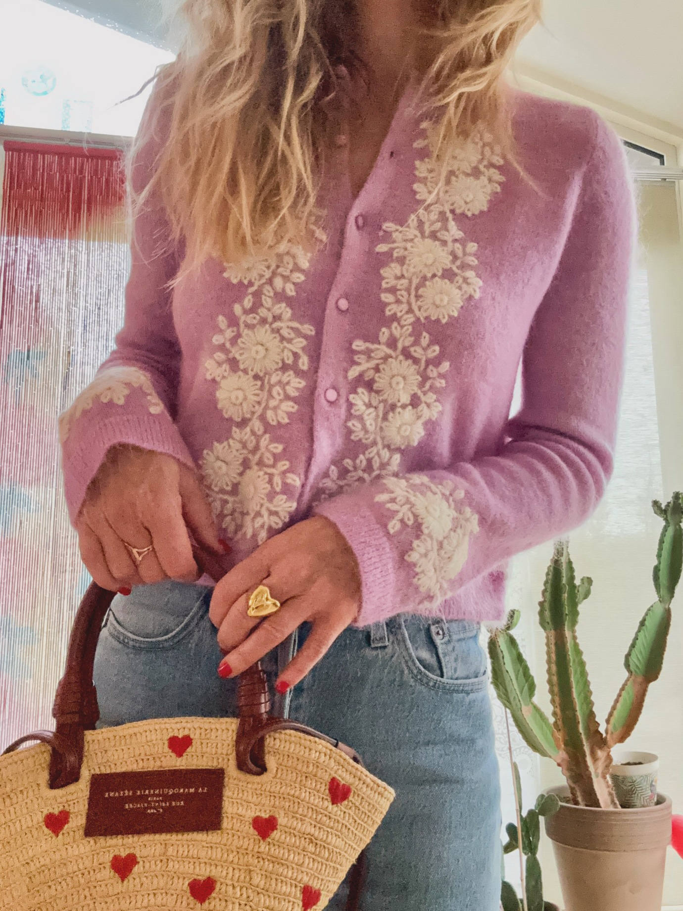 Se French-Style Vintage Heavy Embroidery Round-Neck Wool Knit Cardigan 26 New Model Pink-Purple Sweater Coat for Women Small Cardigan