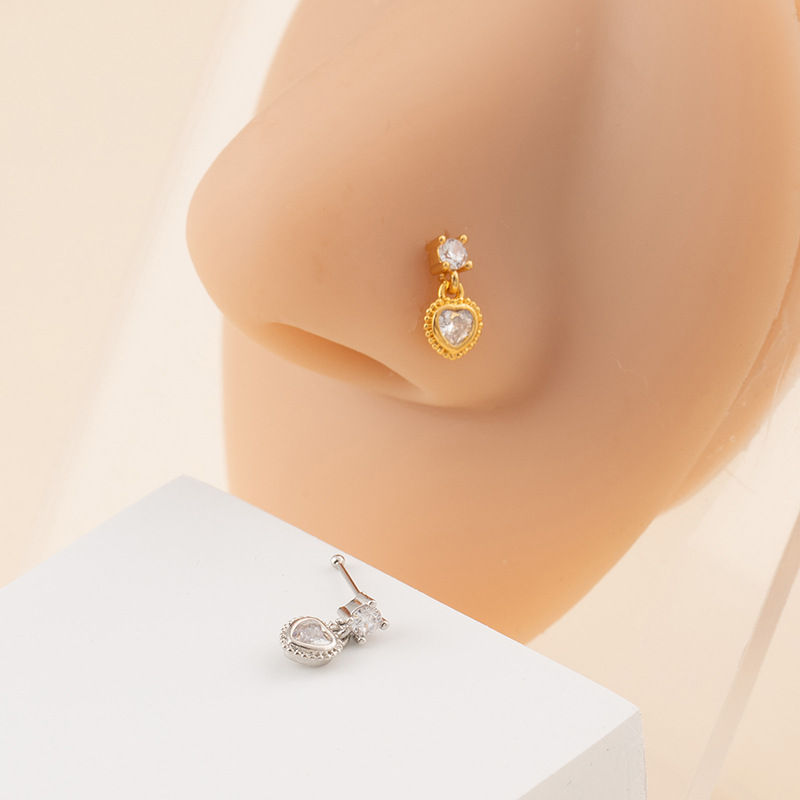 Cross-border Piercing Jewelry Nose Ring Simple Niche Nose Nail Mini Love Pendant for Men and Women Y2K Nose Piercing Nose Ornaments