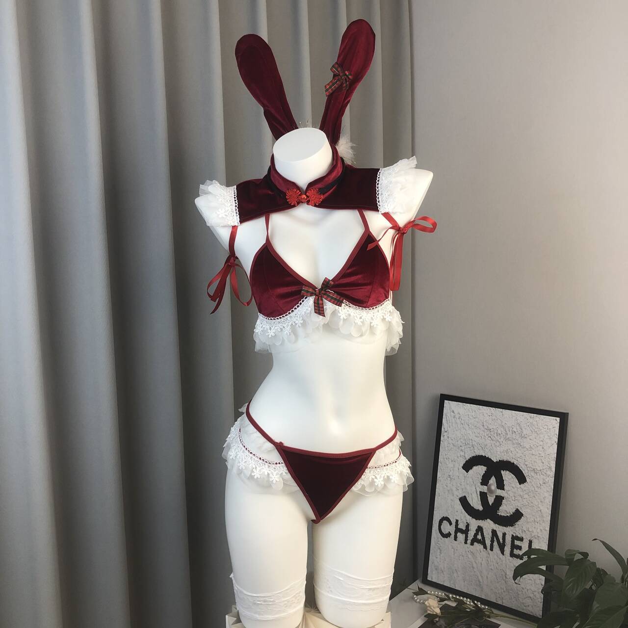 Gardenia Sex Underwear Christmas Bunny Three-point suit Velvet Spring Festival Role Play Batch 7926