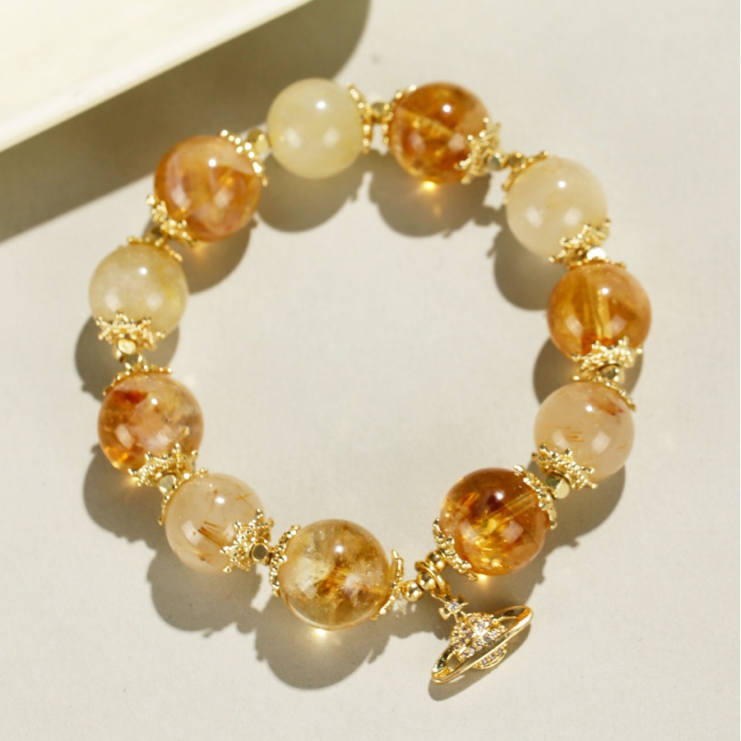 Natural Citrine Yellow Tower Crystal Bracelet Women's Ice Orange Fresh Style Antique Stone Multi-layer Xingyu All-match Girl's Bracelet