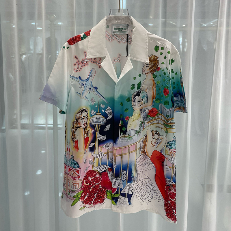 New European and American Trend Foreign Trade Fashion Casual Men's 3D Direct Injection Digital Printing Short-sleeved Men's Shirt Shirt Trendy Men