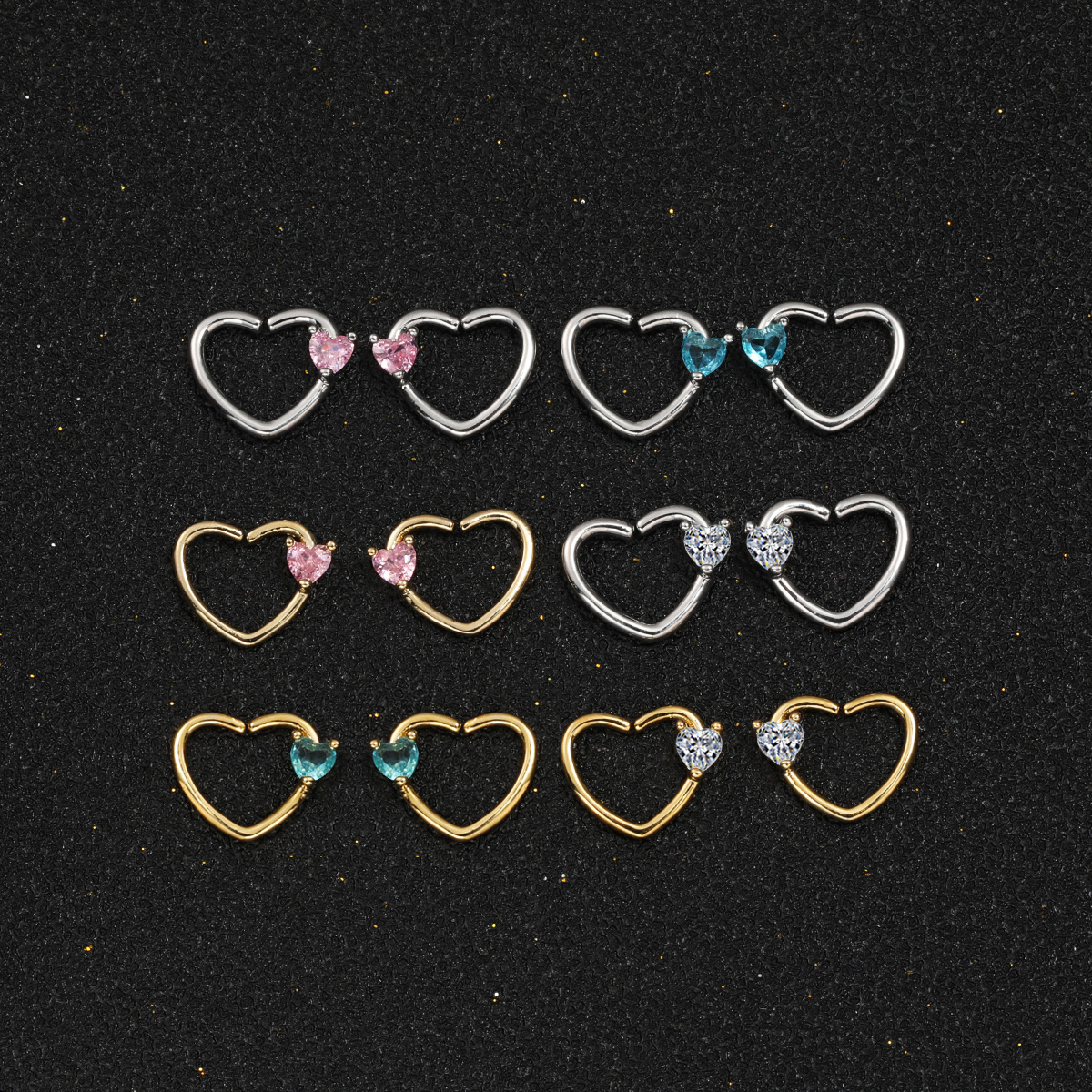 in stock Hot Sale Human Body Piercing Love Diamond Nose Ring Nose Jewelry Fashion Distinctive Ear Nail Heart-shaped Diamond Ear Nail