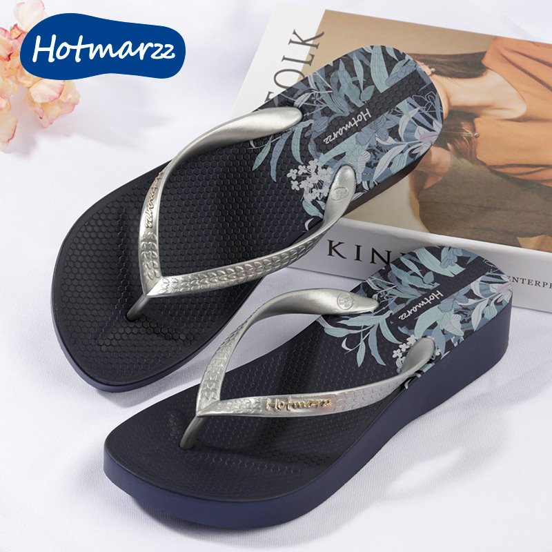 Hotmarzz Heima Wedge Slippers Women's High-Heeled Non-Slip Slippers Summer Waterproof Flip-Flops Flip-Flops