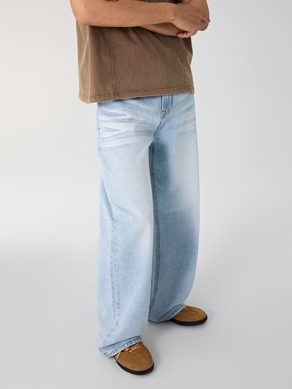 American High Street Fashion Brand Cleanfit Glacier Blue Jeans for Men, Trendy and Versatile Loose Straight Casual Long Pants