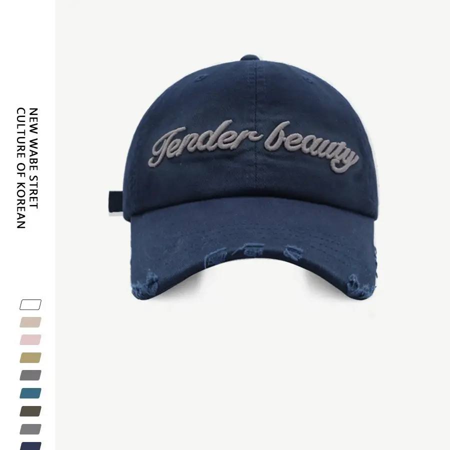 Original three-dimensional letter embroidery soft top baseball cap men's and women's Korean fashion washed hole camouflage cap