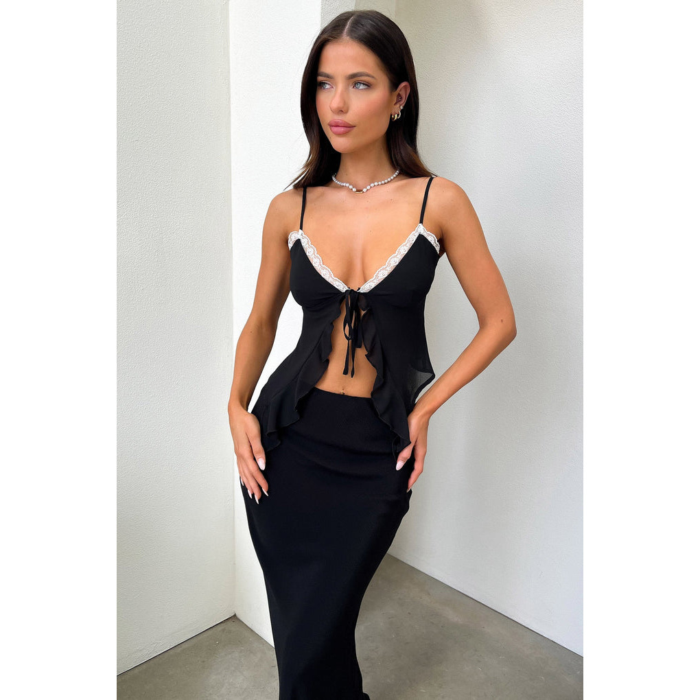 Amazon Women's Camisole European and American Cross-border Export Aliexpress New Sexy Lace Lace NaVel Deep V