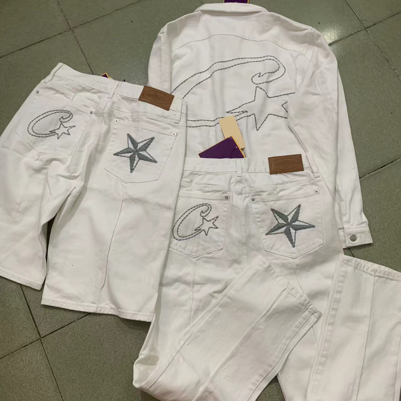 Alcatraz White Denim Suit Western Denim Jacket Loose Short Jeans Trendy Brand