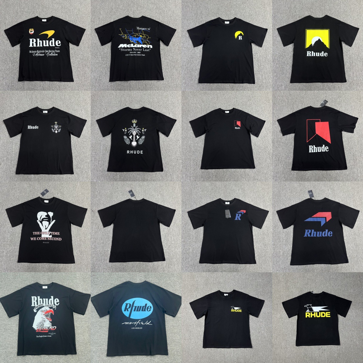 European and American Trendy Brand Rhude Classic Letter Logo Sunset Mountain Cheetah Eagle Street Casual Pure Cotton Short-Sleeved T-Shirt