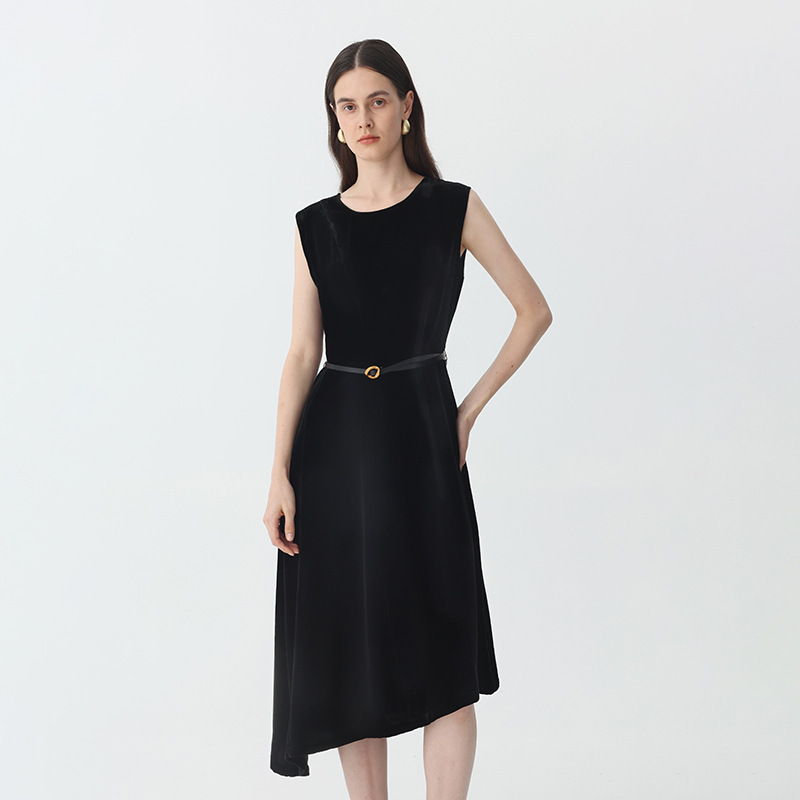 Silk Dress for Women, Summer Chinese-Style Velvet Long Dress, Sleeveless, Slimming, Elegant, High-End, Light Luxury, Bias-Cut Dress