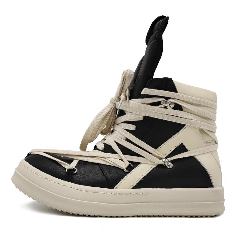 Ro Inverted Triangle High-Top Shoes with Thick Soles for Men, Five-Pointed Star Casual Trendy Shoes, Versatile Dark Leather Short Boots for Women