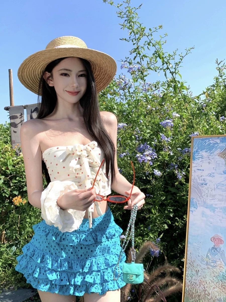 High-End Cross-Border Polka Dot Bow 2026 New Model Hot Spring Korean Layered Hollow-Out Skirt-Style Two-Piece Swimsuit for Women
