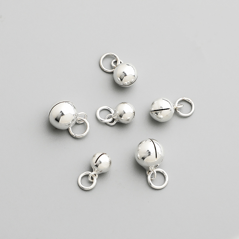 S925 Sterling Silver Plain Silver Small Bell Pendant DIY Handmade Bracelet Necklace Woven Material Anklet Jewelry Accessories