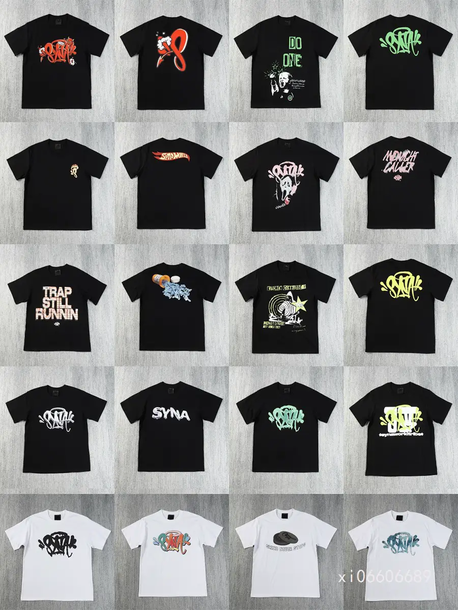 Syna World American Hip-Hop Letter Printed Short-Sleeved T-Shirt Men's European and American Loose Casual Couple Round Neck Top