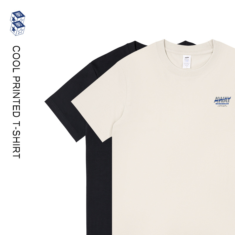 Men's 230g American Casual T-Shirt Men's Pure Cotton Letter Printed Short-Sleeved Loose Versatile Dopamine Top Women Ins