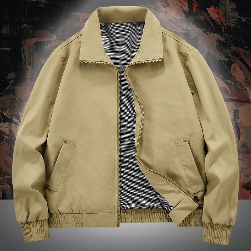 Cross-Border Lapel Workwear Jacket for Middle-Aged Men, Spring and Autumn Outdoor Casual Sports Top, Breathable Thin Jacket
