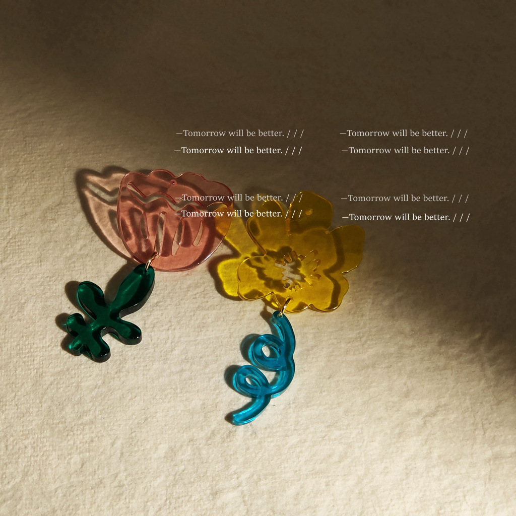 Asymmetric Acrylic Flower Earrings Women's Japanese and Korean Color Splicing Sweet Fresh Exaggerated Cold Wind Earrings Factory