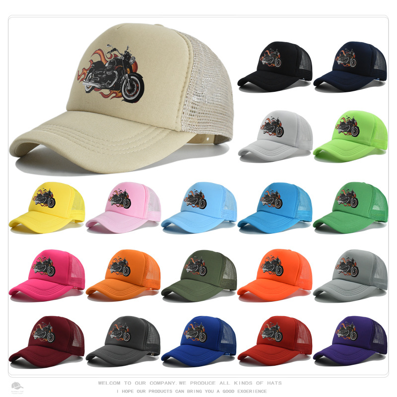 Hat Women's Motorcycle Printed Baseball Cap Summer Sun Protection Breathable Trucker Hat Men's Outdoor Sunshade Peaked Cap