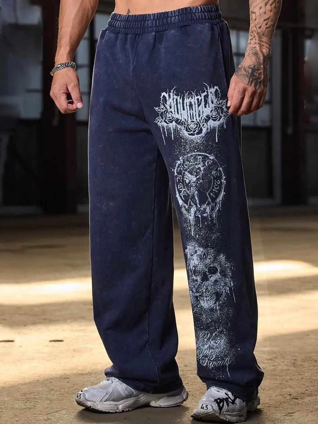 YOUNGLA American loose printed cotton pants trend straight wide-leg pants running basketball pants casual sweat pants