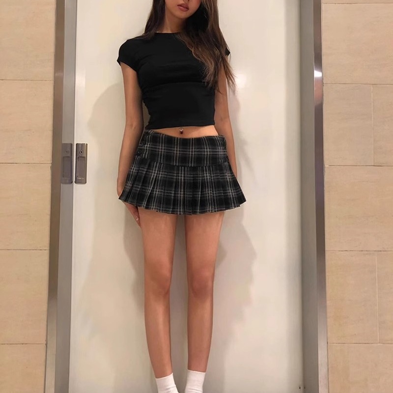 (Good Quality) Retro Plaid Pleated Skirt JK Skirt Skirt Spring Summer Hot Girl American Plaid Skirt Autumn