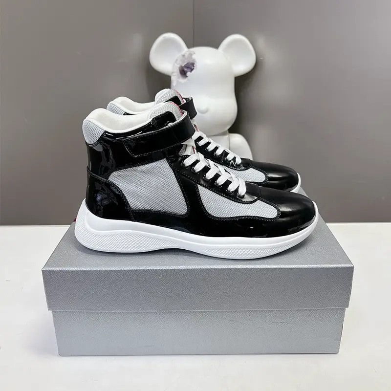 In-Stock Americas Cup P Brand Autumn and Winter High-Top Versatile Running Shoes Foreign Trade Shoes Genuine Leather Flat Patent Leather Shoes