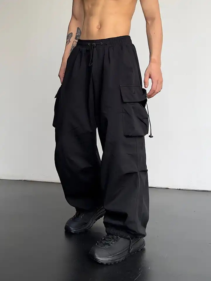 American Quick-drying overalls Men's 2024 Summer New Parachute Pants High Waist Wide Leg Casual Sports Trousers Foto QC de 1688 na Qualit.ly