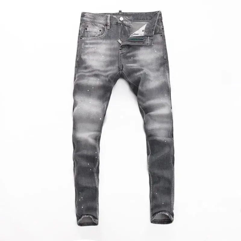 European and American Street Trendy Men's Jeans Retro Old Grey Washed Wear Micro-elastic Slim-fit Tinged Trendy Brand Jeans for Men