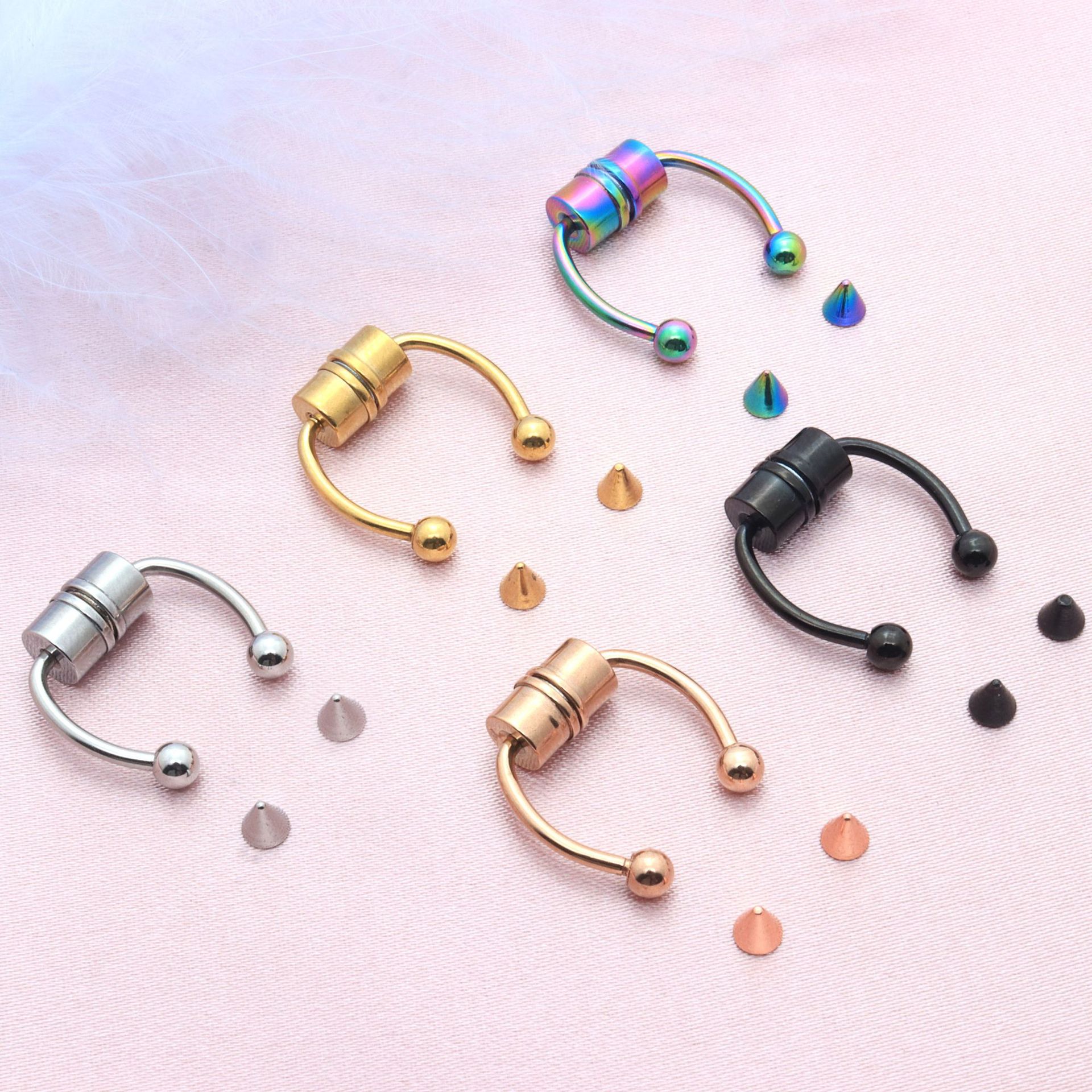 Stainless Steel Magnetic Fake Nose Ring, Trendy and Cool Non-Pierced Nose Stud, Unisex Fake Nose Jewelry, Wholesale in Stock