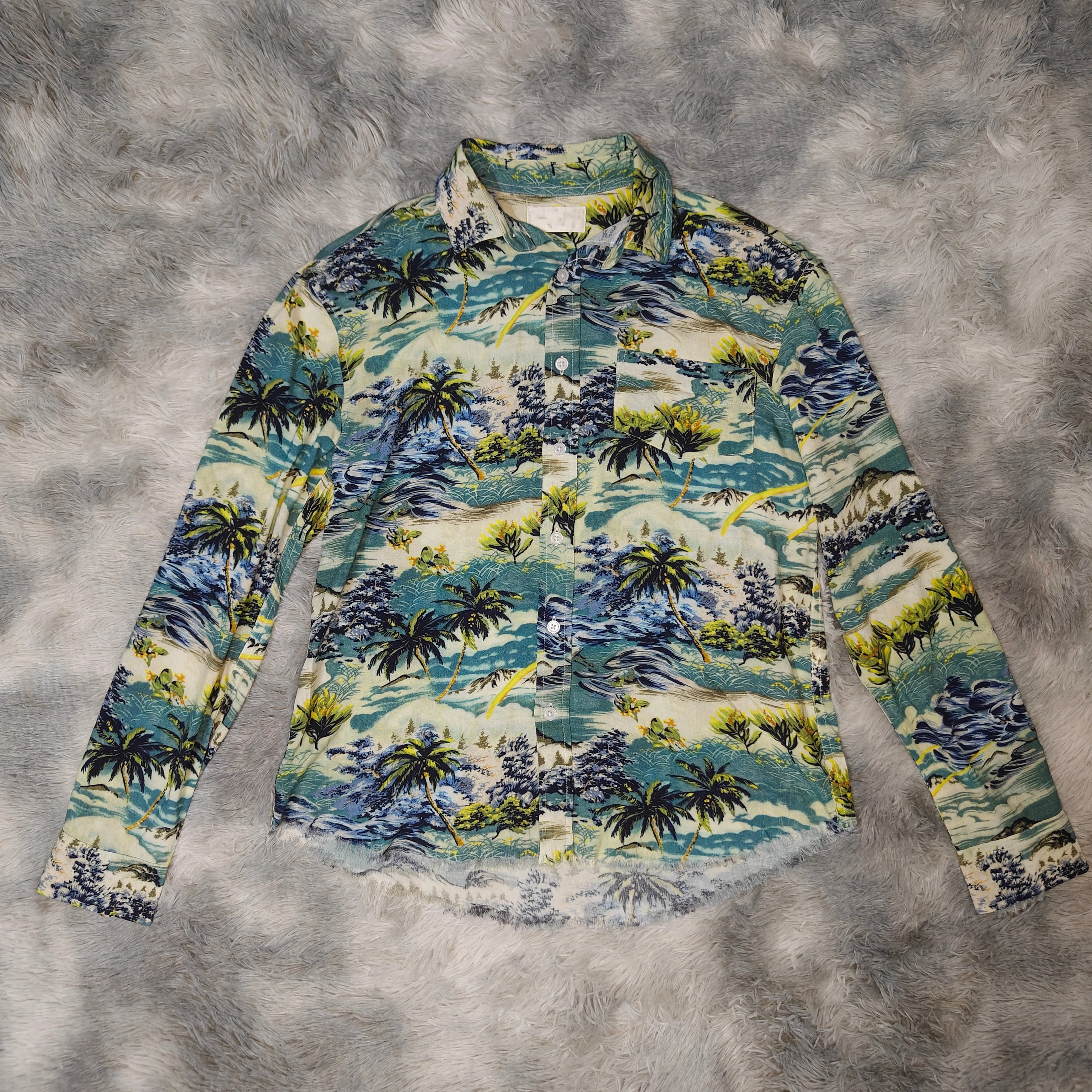 [in Stock] Early Adopter Slp Style Wave-Patterned Coconut Tree Shirt with Distressed Hem, High Street Luxury Fashion Casual Shirt