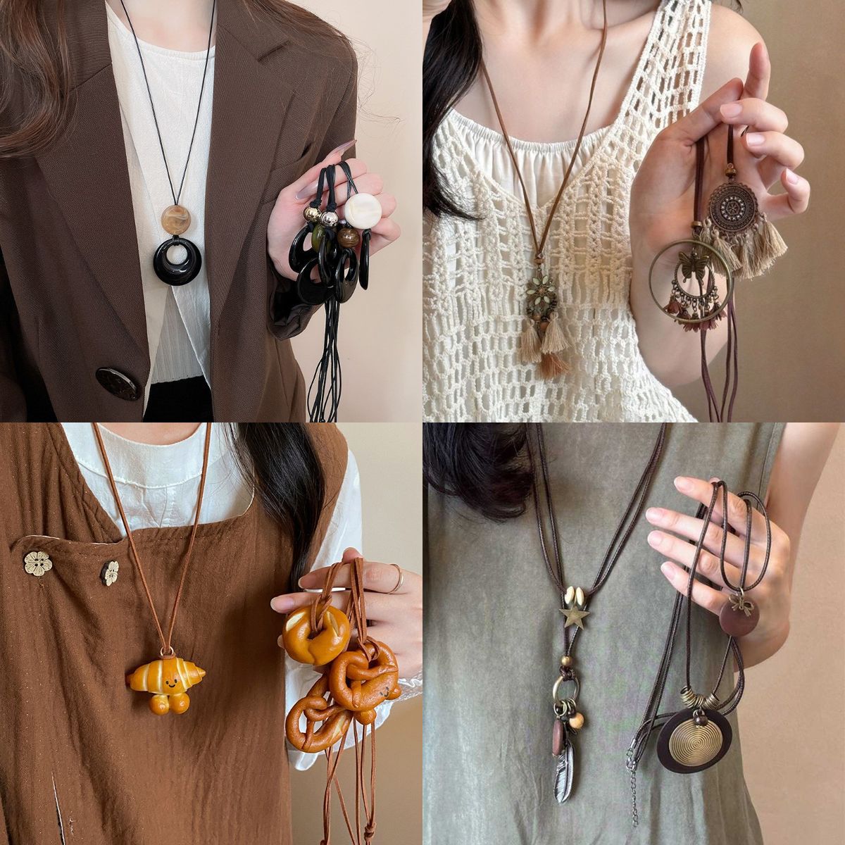 New Chinese Leather Pendant Tassel Necklace Women's Ethnic Style Niche Retro Woolen Chain Fashion High-end Sense Necklace