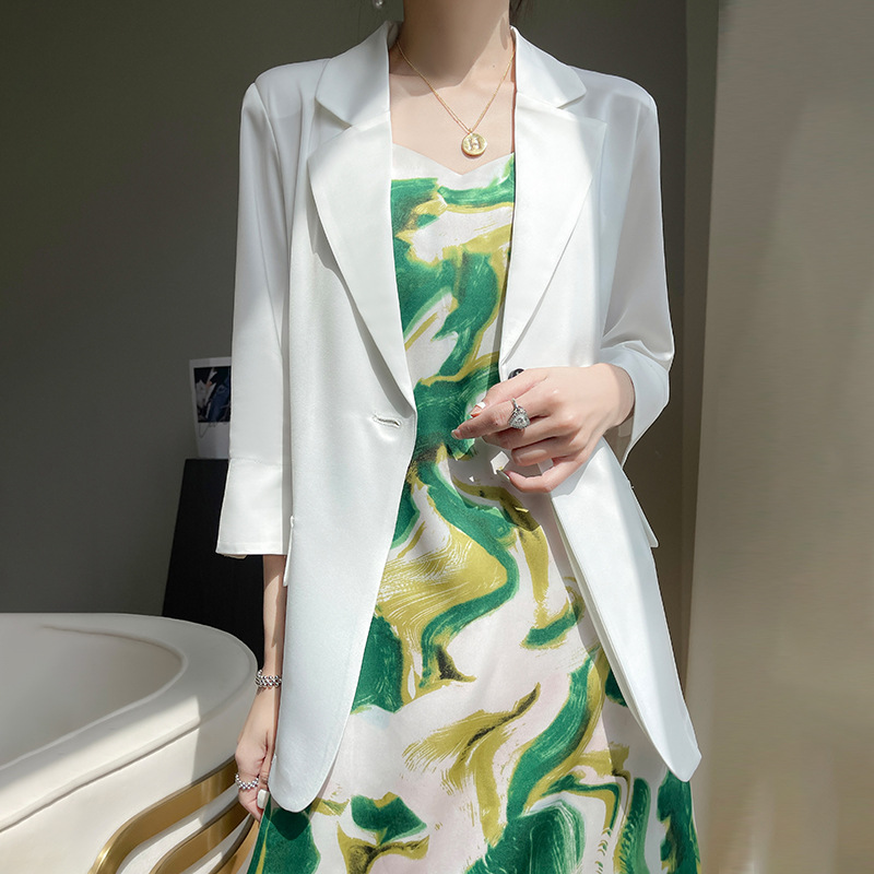 25 Commuter Style Small Suit Women's Summer Thin Business Suit Top Satin Acetate Seven-sleeve Slim-fit Jacket