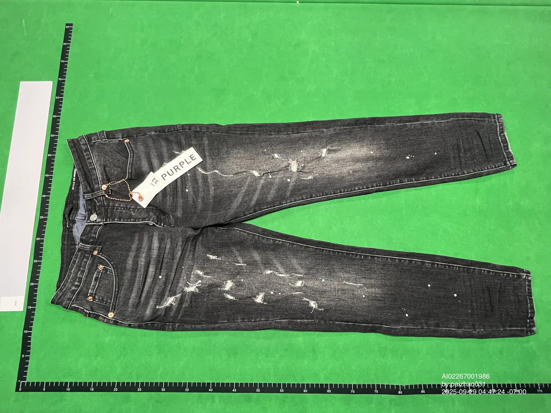Cross-Border European and American Purple Brand Jeans Washed Vintage Distressed Splatter Print Cool American Style