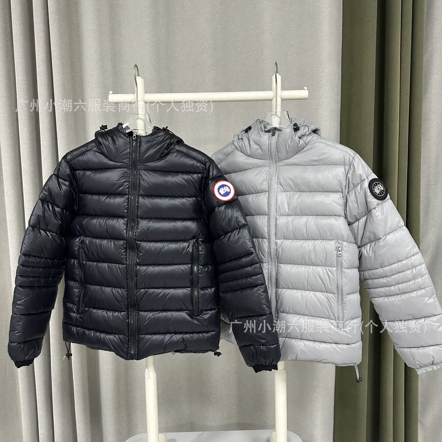 海外版SS23大鹅GOOSE保暖纯色连帽徽标棉服男Cypress系列外套亮面