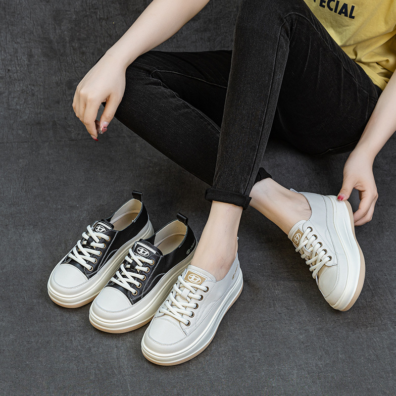 Special Offer: First-Layer Cowhide Thick-Soled White Sneakers, Lightweight, Simple, Versatile Casual Sports Shoes for Women, Suitable for Spring and Autumn