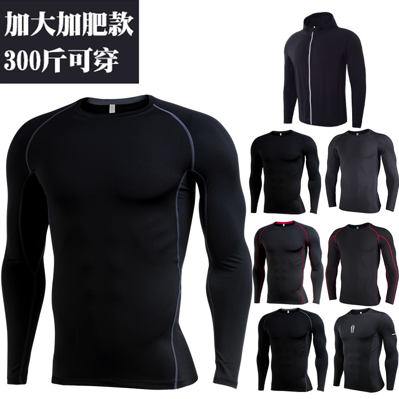 plus size Plus Fat Fitness Clothes Men's Summer Loose Breathable Long Sleeve Quick-drying T-shirt Basketball Training Running Sportswear