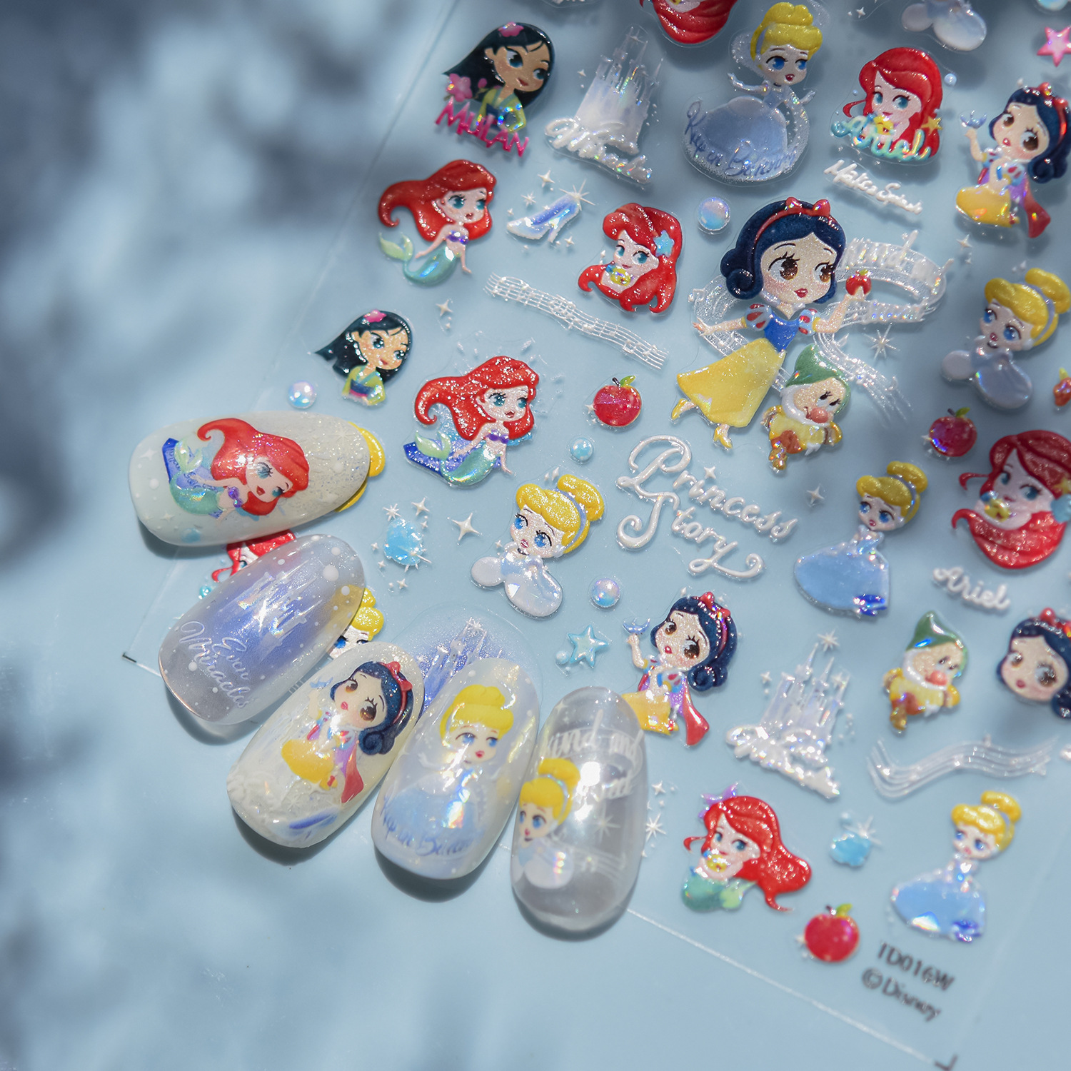 Disney Tomoni Shell Light Nail Art Stickers Children's Mermaid Princess Handbook Collage Cartoon Reward Stickers