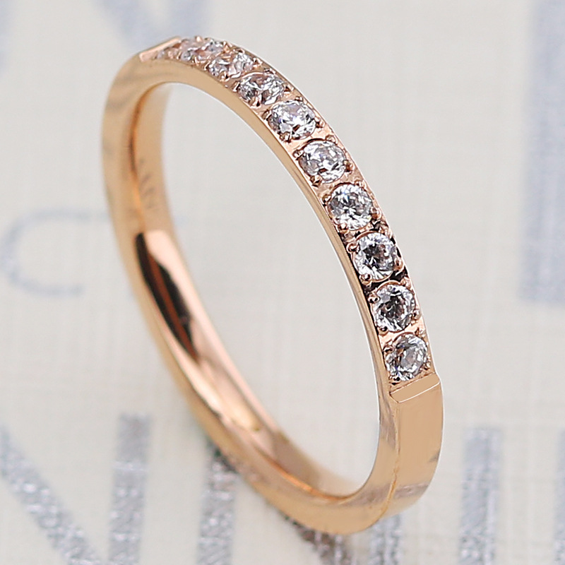 2025 Japanese and Korean Simple Personalized Full Diamond Ring Couple Ring Stainless Steel Women's Zircon Ring Tail Ring Manufacturer Wholesale
