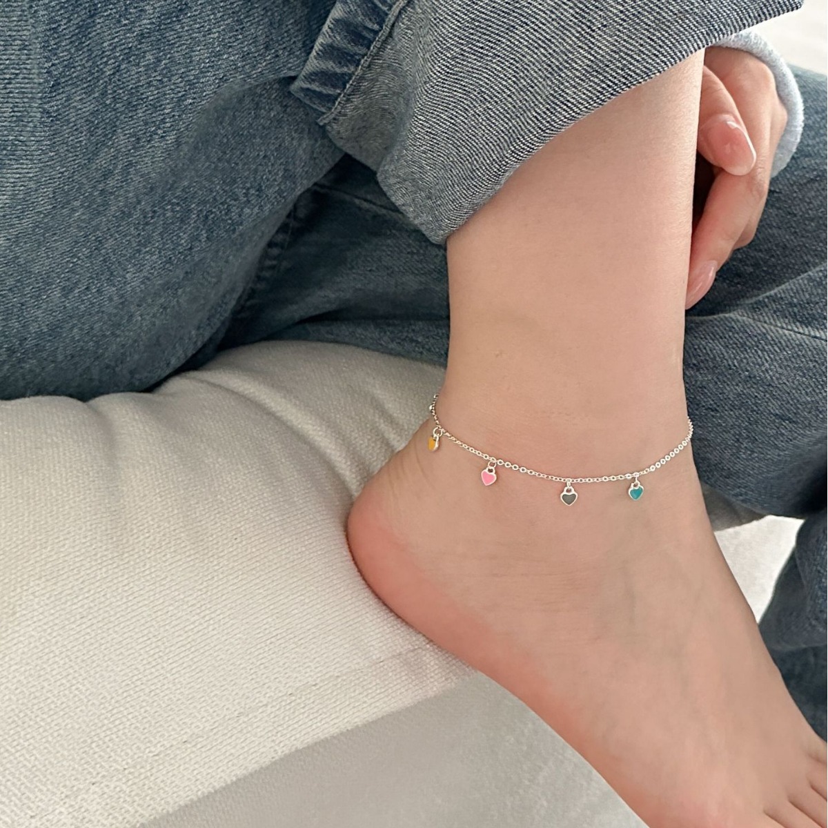 925 sterling silver color drop oil love anklet women's simple niche design peach heart-shaped student girlfriends accessories 4097G