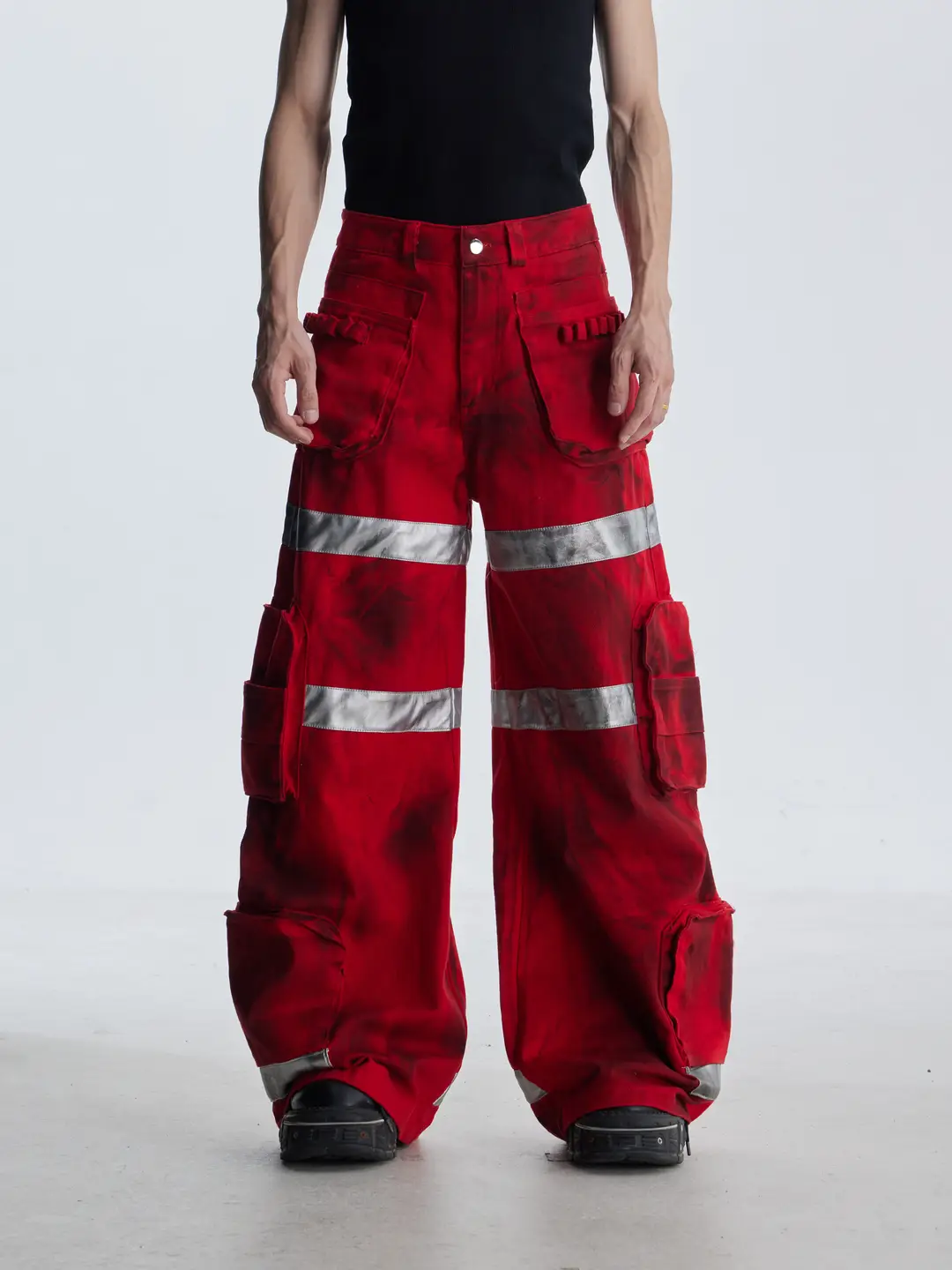 Unmanned island workwear, firefighting pants, heavy industry, street and outdoor dirty stains, multi pocket wide leg jeans, pants, trendy