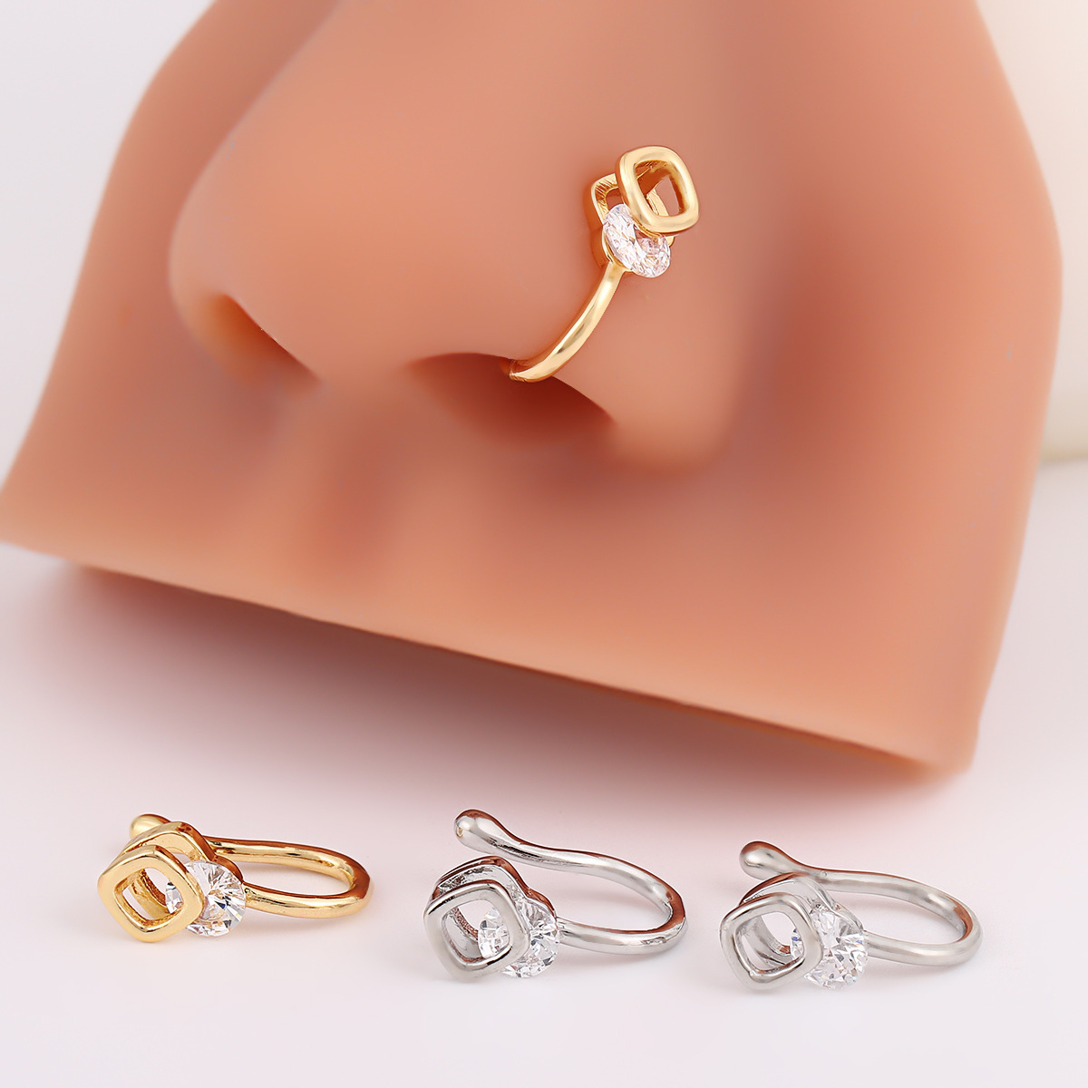European and American Cross-Border Smart Zircon U-Shaped Nose Clip Simple Geometric Versatile Nose Stud Personalized Trendy Non-Pierced Nose Ring