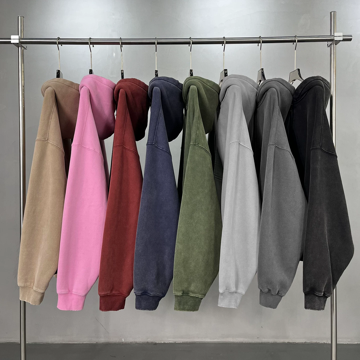 European and American High Street Washed Wax Printed Solid Color Hoodie with Velvet Oversize Men's and Women's Loose Casual Zipper Jacket