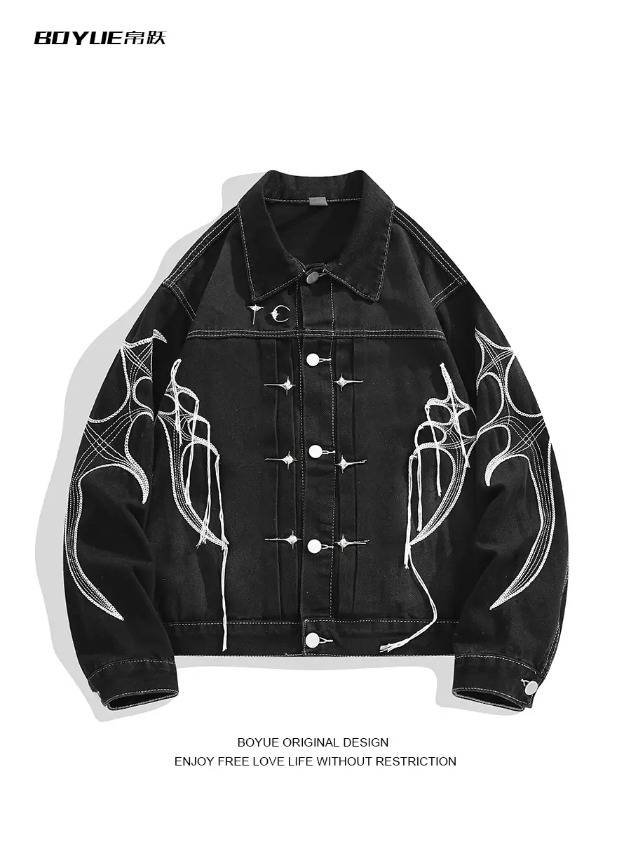 BOYUE Paleo leap American fried street fringe denim jacket heavy duty gangster handsome dark old oversized motorcycle jacket men