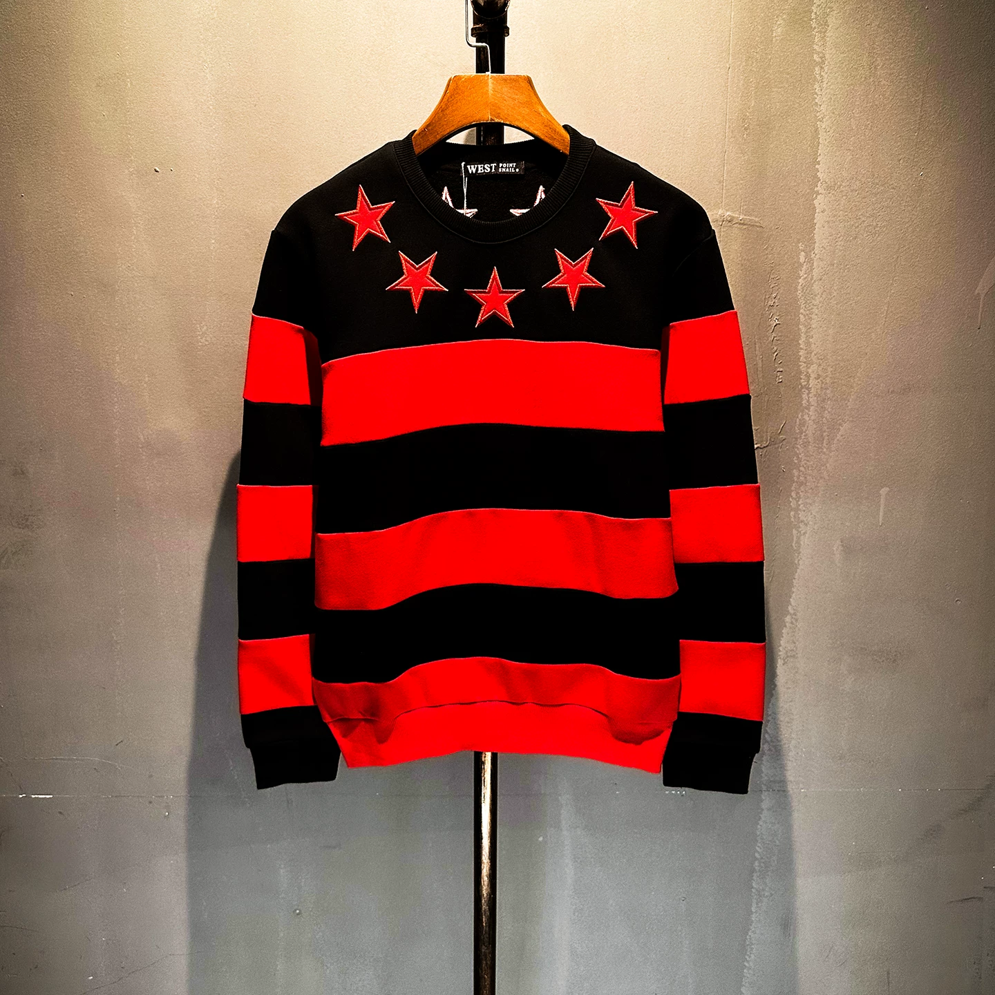 Classic European and American trendy men's clothing with five pointed star embroidery and patchwork long sleeved hoodie, fashionable and versatile couple's top